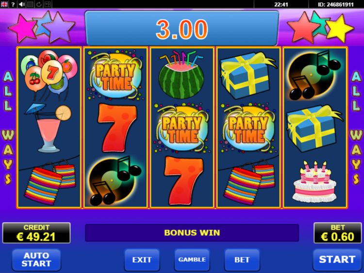 Party Time Amatic slot bonus trigger